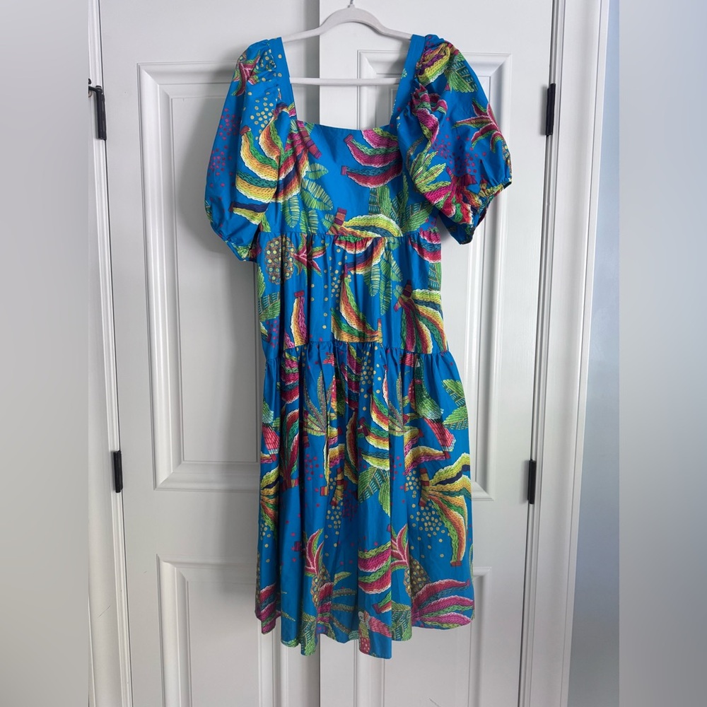 FARM Rio Blue Puff Sleeve Sundress